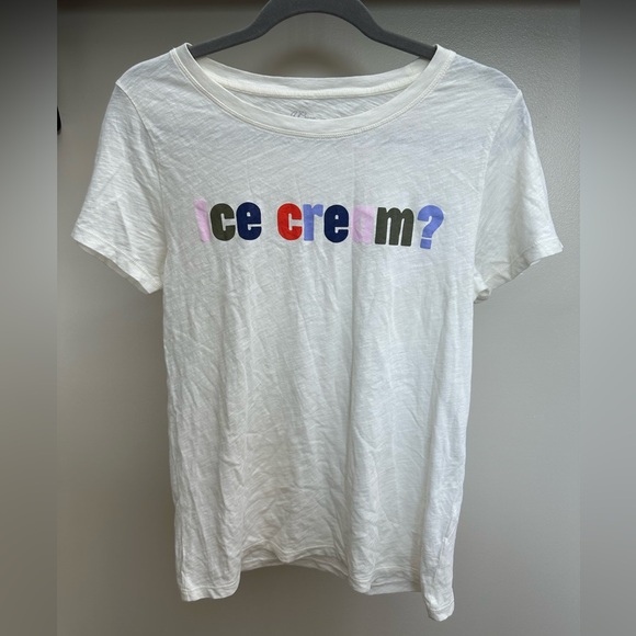 J. Crew Women’s Ivory Graphic 'ice cream?' Tee Worn Once Sz M - Picture 3 of 4